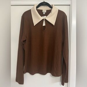 A New Day- Women's Long Sleeve Rib-Knit Collared Top